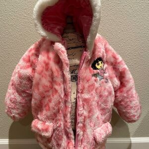 Nickelodeon Dora Puffer Fur Jacket Size 3T